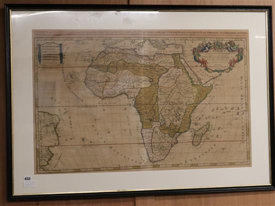 Hubert Iaillot, coloured engraving, Map of LAfrique, 58 x 89cm and Africae Descriptio, 15 x 20cm
